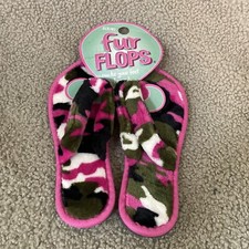NEW - "Fur Flops" House Slippers Flip Flops - Pink Camo Size  5/6