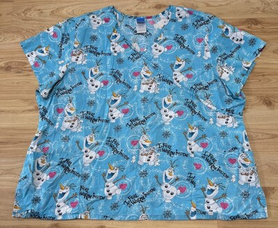 DISNEY FROZEN OLAF SNOWMAN I FEEL WARM INSIDE SCRUB SHIRT MEDICAL UNIFORM SZ 3XL