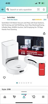 SwitchBot S10 Robot Mop & Vacuum w/ AutoEmpty Station + Bonus Water Tank