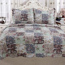 English Roses Bedding Quilt Bedspread Coverlet 3 Piece Reversible Full Queen Set