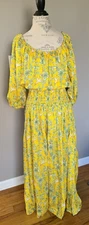 Rhode MAXI Dress YELLOW GREEN Eden Puff Sleeve Size LARGE RARE!