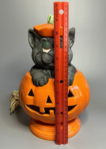 Vintage Halloween Black Cat Jack-O-Lantern Pumpkin Holland Mold Ceramic w/Light - Picture 15 of 17