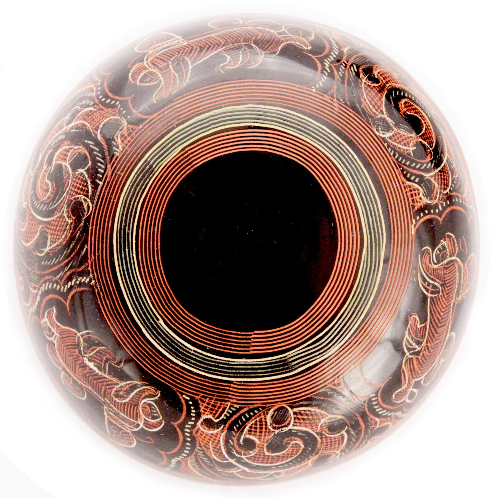 Vintage Burmese Etched Yun Lacquer Round Box Container Burma SE Asian Old