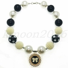 Fashion Women Enamel Bow Pendant Chunky Beads Kids Gumball Bubblegum Necklace