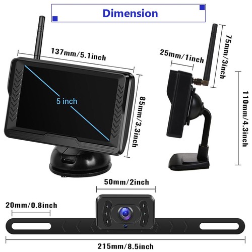 Wireless Car Truck Van Camper 5'' 1080P Monitor Rear View Backup Reverse Camera - Picture 11 of 13