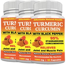 Turmeric With 95 Curcumin Joint and Muscle Pain Relief With Black Pepper 1000mg