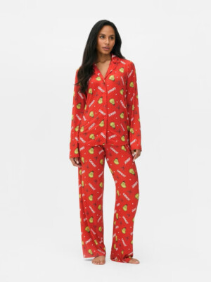 Dr. Seuss DER GRINCH schicker Damen-Pyjama XL (Gr. 46-48) rot Primark -NEU-