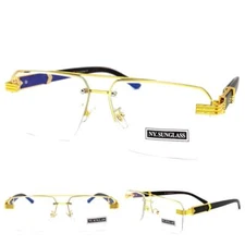 Men's CLASSY Elegant Sophisticated Clear Lens EYE GLASSES Gold & Faux Wood Frame
