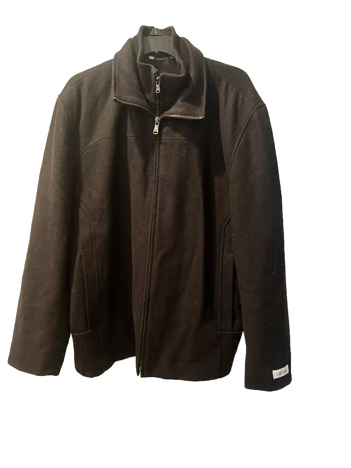 Chaqueta Calvin Klein Mezcla Lana Abrigo Guisante Hombre Negro Carbón Cremallera Invierno Foto 2 de 4