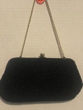 Vintage Jordan Marsh Black Beaded Evening Bag Gold Chain Clutch