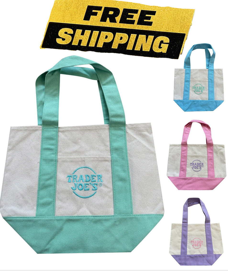 Trader Joes Pastel Mini Canvas Tote Bags Set of 4 Stylish Carryalls