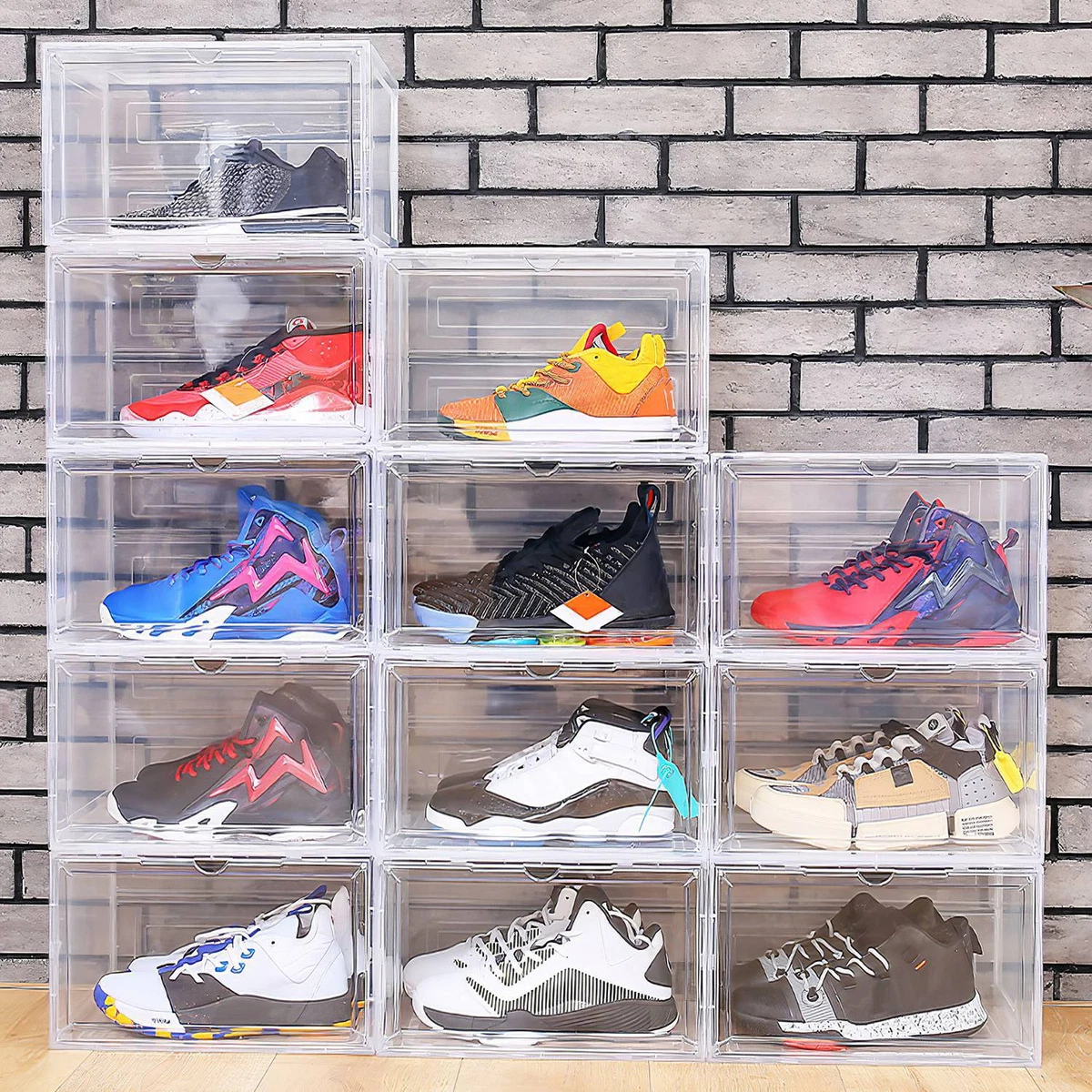 L/XL Foldable Shoe Storage Box Clear Plastic Stackable Sneaker Closet  Organizer