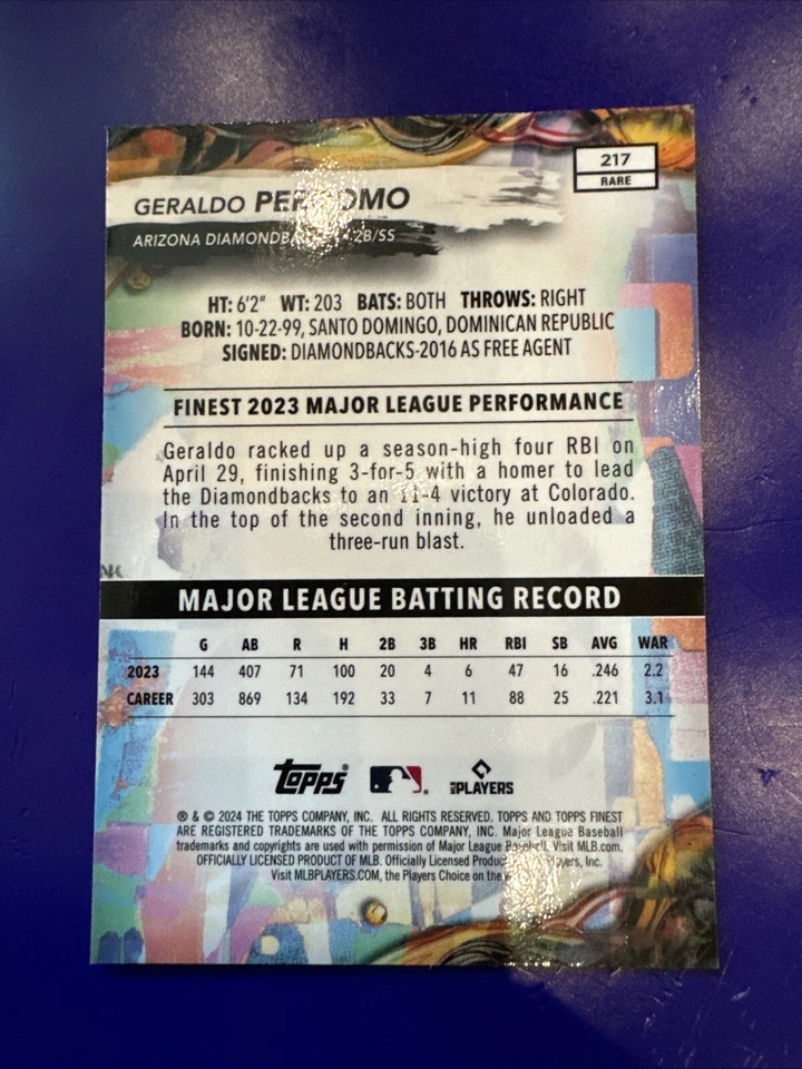 2024 Topps Finest Geraldo Perdomo Diamondbacks Rare Checkerboard - Image 2 of 2