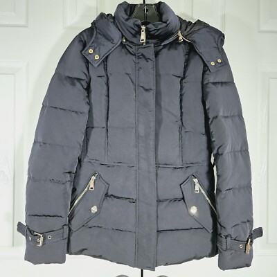 Zara Woman Black Long Sleeve Zip-Up Hooded Down Insulated