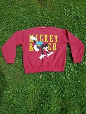 Rare Vintage DISNEY Mickey Mouse & Co Summersault Big Logo Sweater 90s Red Large