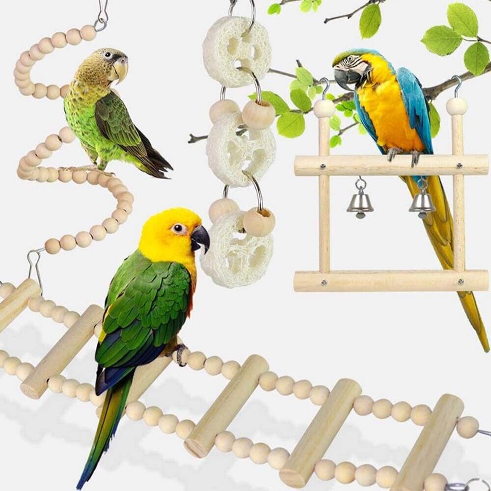 8 Pcs Bird Parrot Toys Hanging Bell Pet Cage Hammock Swing Climb