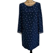 J Crew Womens 8 Shift Dress Blue White Polka Dot Above Knee Long Sleeve Pockets