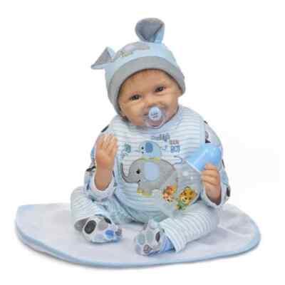 55cm Reborn Baby Puppe Lebensecht Handgefertigt Weich Silikon-Vinyl Jungenpuppe