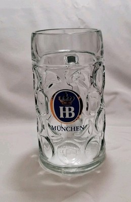 HB Hofbrauhaus Munchen Dimpled Glass Beer Stein/Mug 1 Liter New 