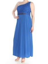 ADRIANNA PAPELL Womens Blue Rhinestone One Shoulder Empire Waist Dress 8
