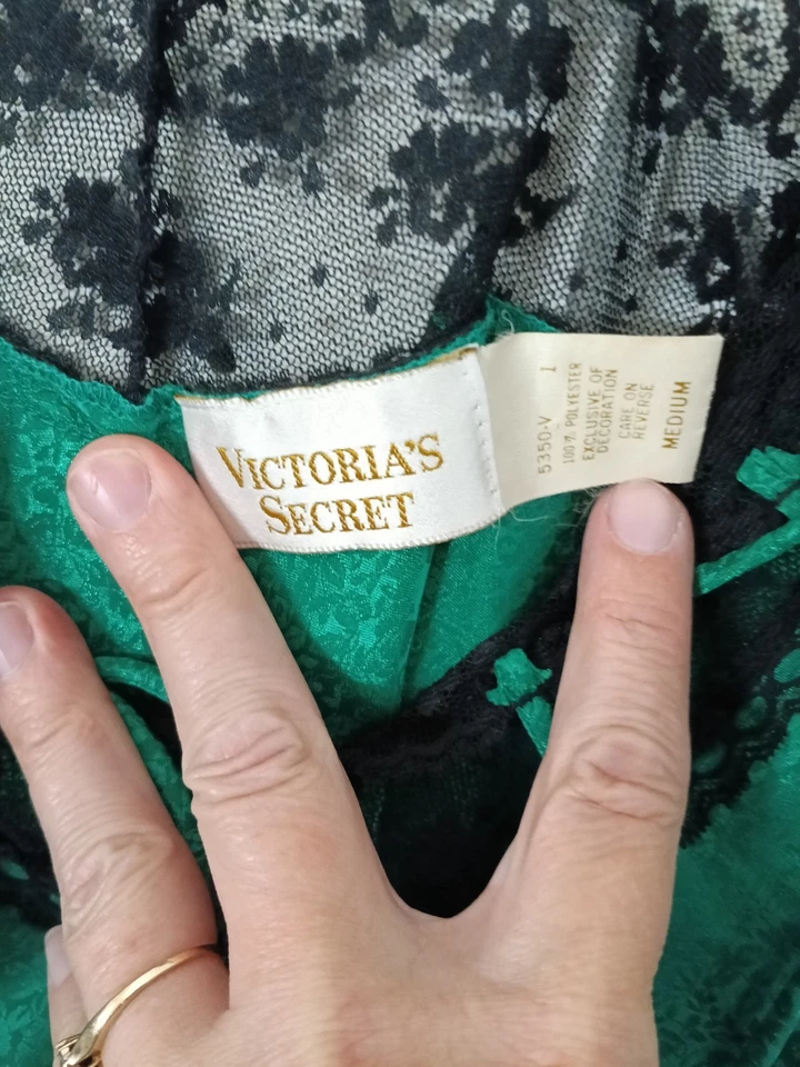 Vintage 90s Victoria's Secret emerald green Teddy Gown Lingerie nighty M b5 - Image 4 of 4