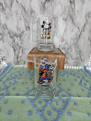Modern Mickey Mouse and Goofy Tall Glass Mug Root Beer Float Disney set of two