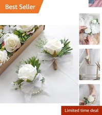 Classic Ivory Rose Wrist Corsage and Boutonniere Set for Unforgettable Moments
