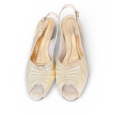 Vintage Hush Puppies Gold Slingback Peep Toe Heels Women's Shoes 8.5 M
