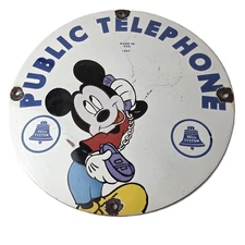 Vintage Public Telephones Sign Porcelain - Bell System Phone Booth Mickey Sign