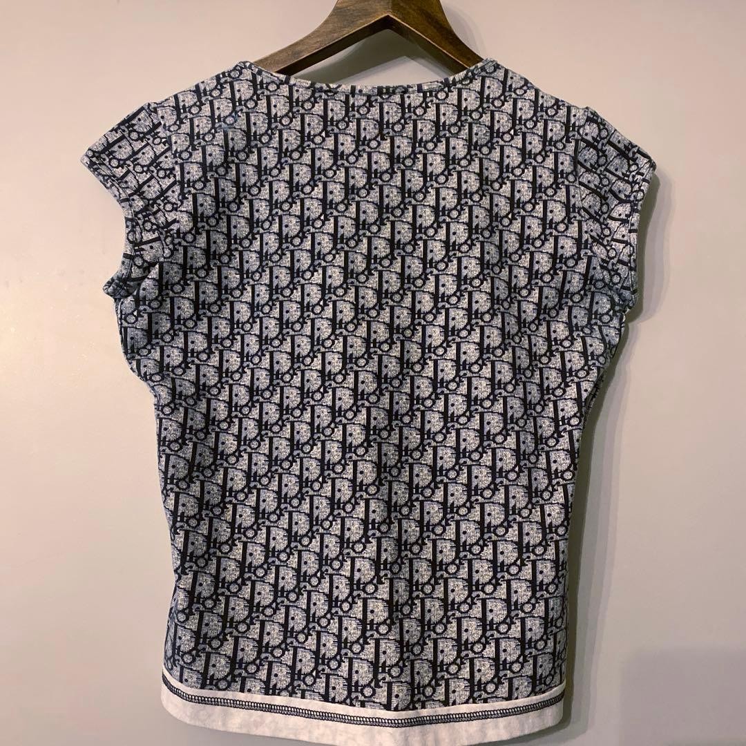CHRISTIAN DIOR Trotter Monogram Top, Blue, Size 38, Good Condition