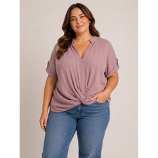 Lily White Mauve Twist-Front V-Neck Blouse