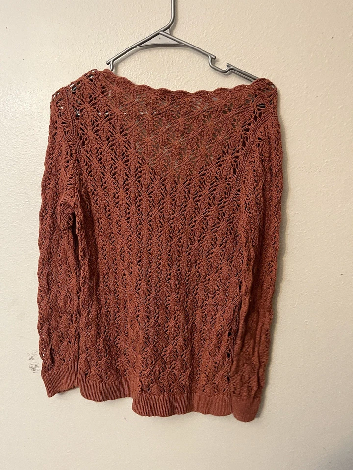 Suéter para mujer Ann Taylor LOFT cuello en V ganchillo pulóver salmón talla mediana Foto 3 de 4