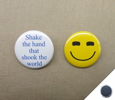 Shake the hand that shook the world & Smiling Yellow Face 1.25  Magnets Flagg