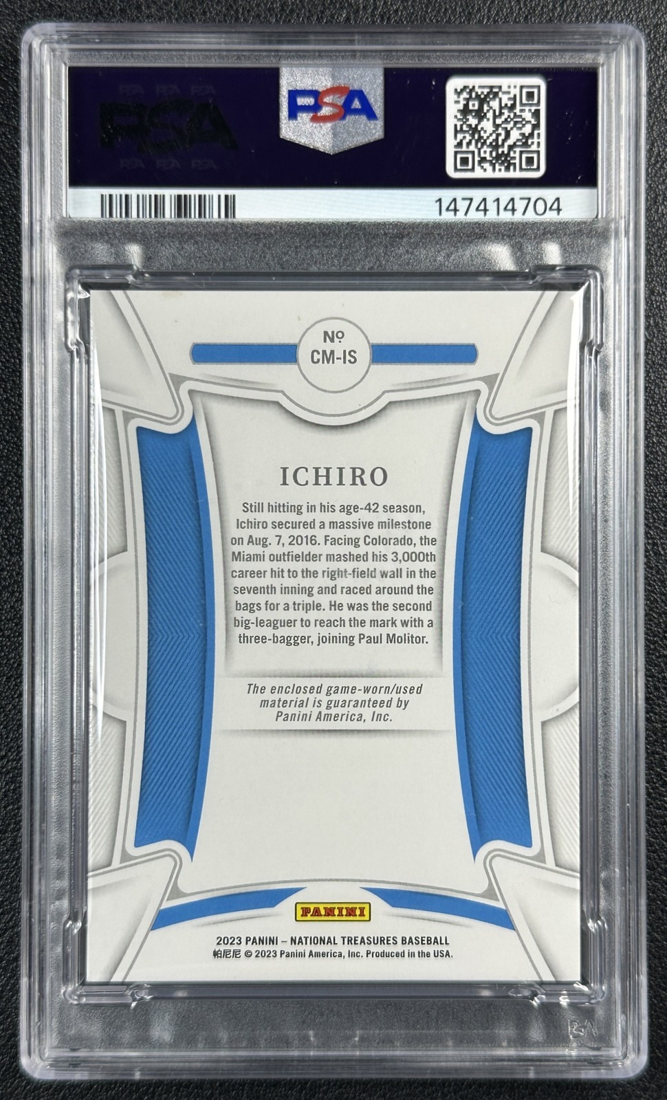 ICHIRO SUZUKI PSA 8 2023 NATIONAL TREASURES CENTURY MATERIALS JERSEY GOLD 10/15 view 2