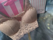 Victoria's Secret PINK Bralette Large Beige Lace Lightly Lined New wTag VS PINK