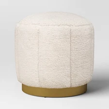 Galena Channel Tufted Shearling Brass Ottoman Cream - Threshold