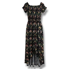 J for Justify Women’s Black Floral Smocked Maxi Dress – Size 1X, Short Sleeve
