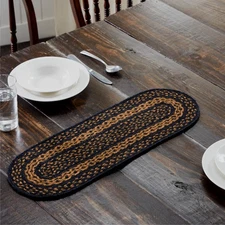 VHC Black & Tan  Jute Oval Table Runner 8x24 ~ Farmhouse