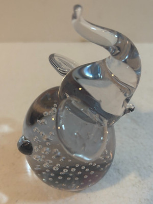 Clear Art Glass Elephant Paperweight Figurined Controlled Bubbles Trump up Luck