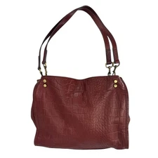 American Leather Co Lenox Triple Entry Satchel Croco Embossed Leather Brown 