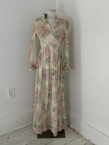 Vintage Impressionist Floral 70s Act 1 Prairie Boho Maxi Dress Flower Child Hipp - Image 1