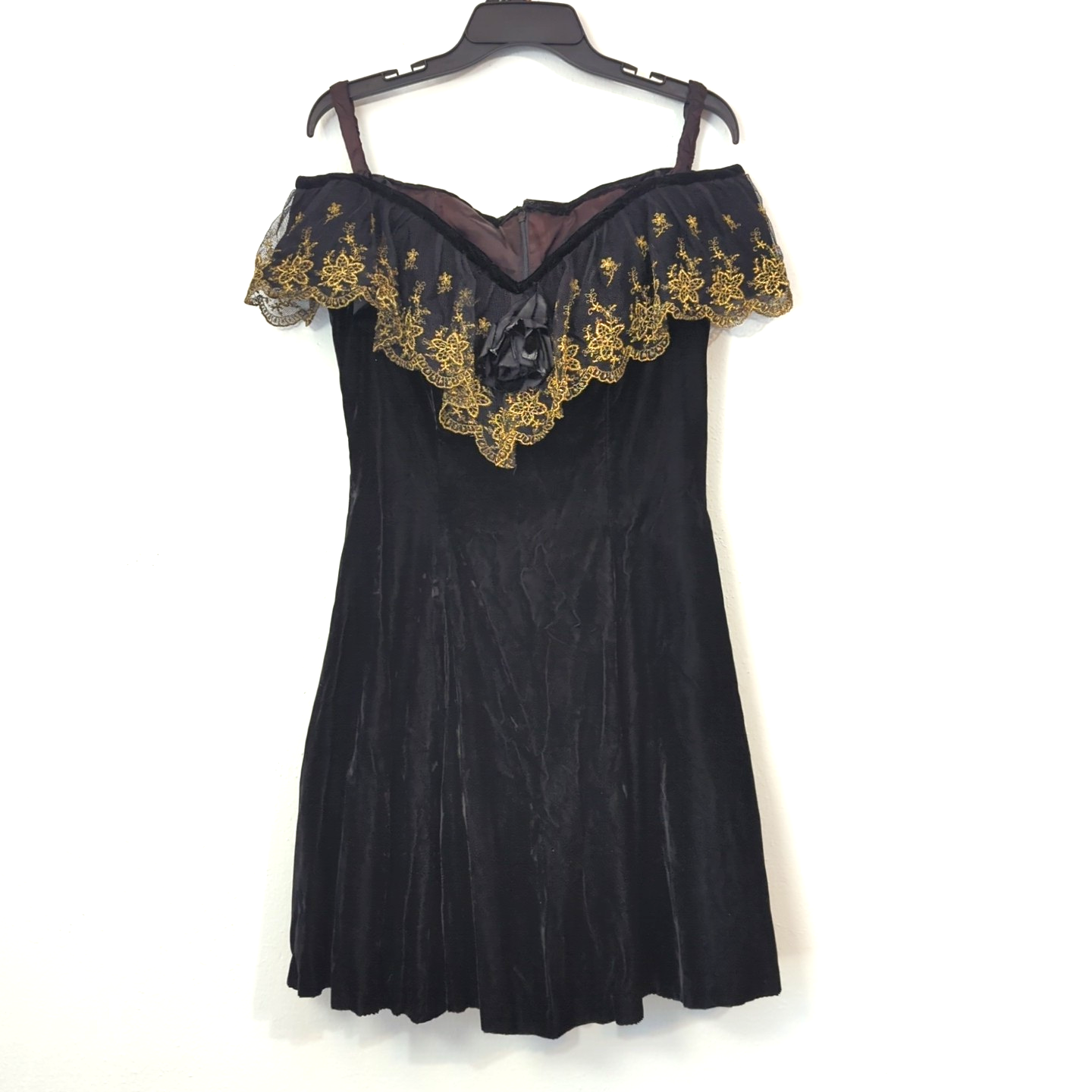 VTG Expo Nite Mini Velvet Dress 10 XS S 80s 90 Off Shoulder Fit Flare Whimsigoth