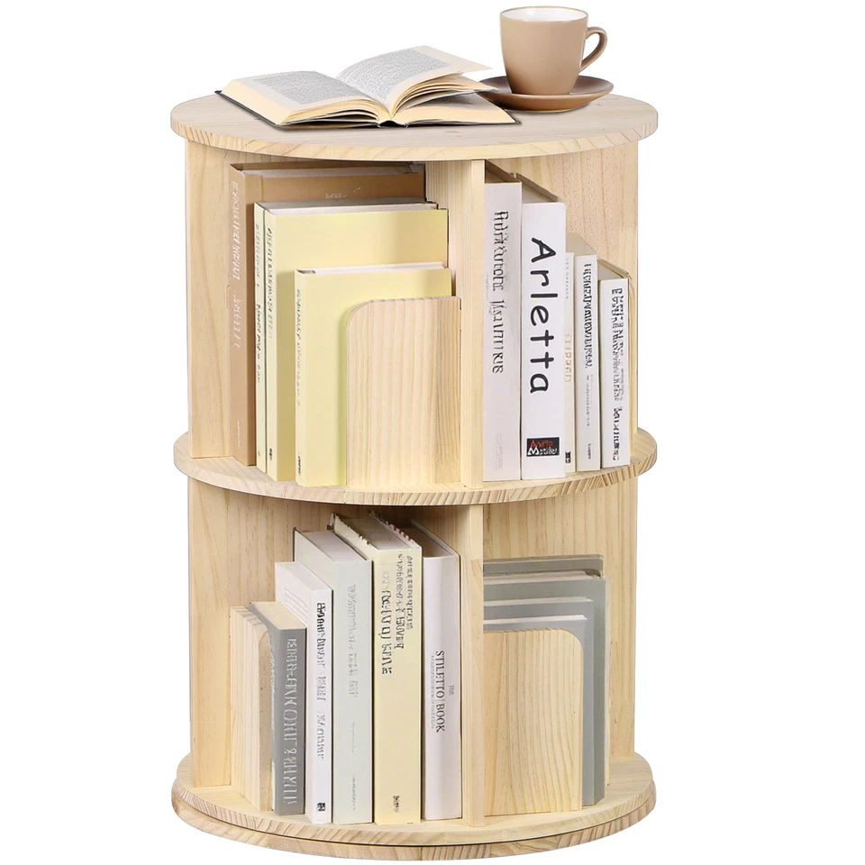 2 Tier Rotating Bookshelf Stackable Shelves Floor-Standing Storage Display Rack - Image 4 of 4