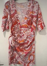 Stunning pink/orange multi-coloured wrap around dress size 10 brand new