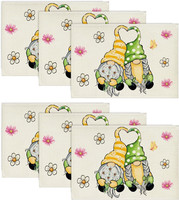 Gnome Blumen FrüHling Platzsets 6Er Set, 30X45Cm Urlaub Tischsets Waschbar Platz