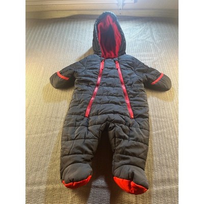 Weatherproof Mountain Rescue Unit Baby Snowsuit Black Red 3/6M Hooded Bunting