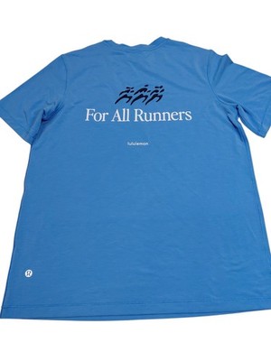 Lululemon Jersey Short-Sleeve Shirt Run Graphic pool Party blue sz M/L  No Size