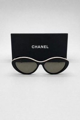 CHANEL 5416 Black Beige Oval Sunglasses Acetate Frame   Brand New 100% Authentic