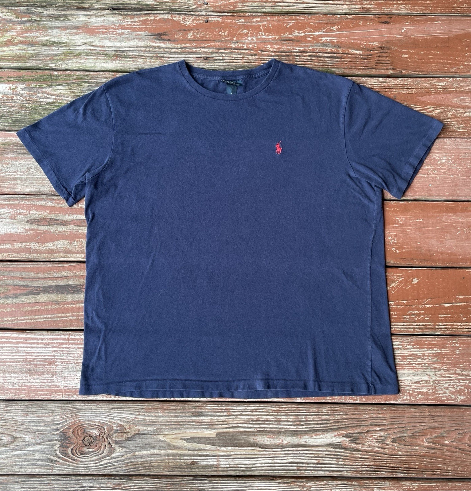 Polo Ralph Lauren vintage punto singolo t shirt uomo XL blu navy rosso pony