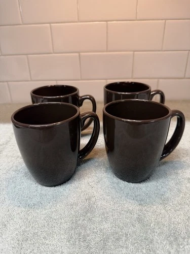 Corelle Coffee Mugs Cups  Set Of 4 Solid Brown Color Stoneware Vintage 